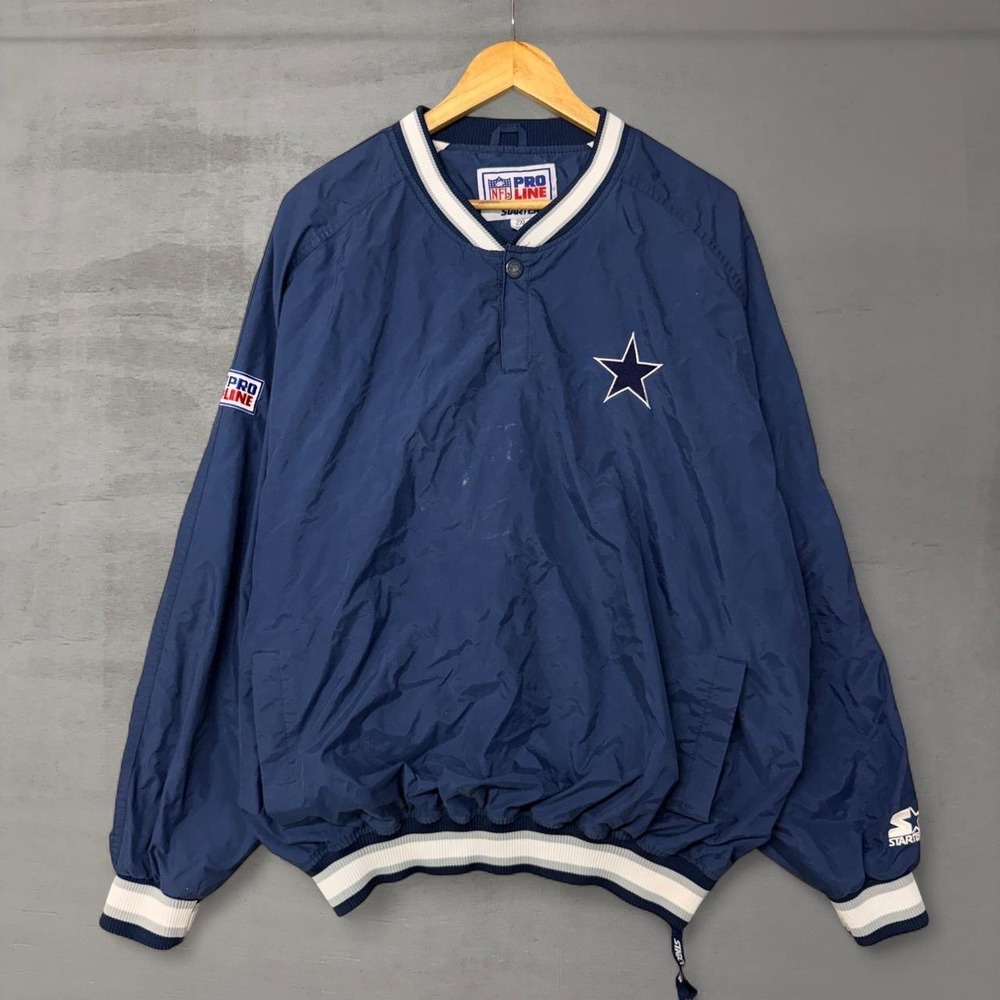 Starter NFL Pro Line Dallas Cowboys Windbreaker Jacket Navy Blue‎ 2XL Vintage
